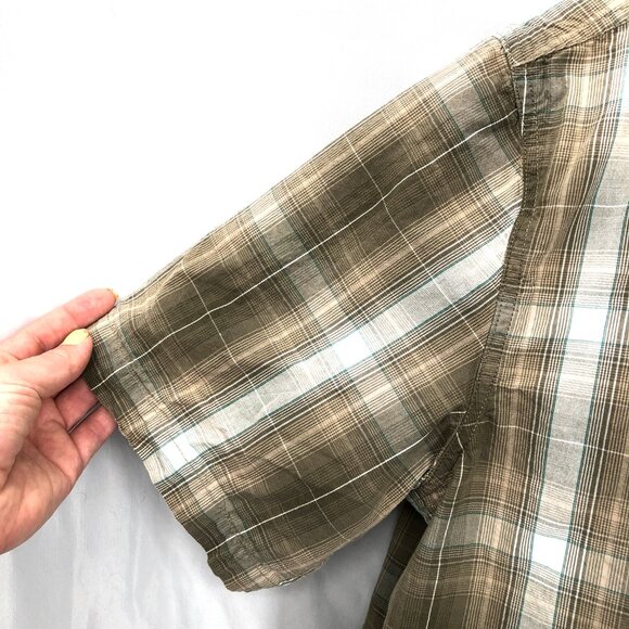 Carhartt Relaxed fit short sleeved button up shirt brown plaid workwear L men's - Picture 3 of 8